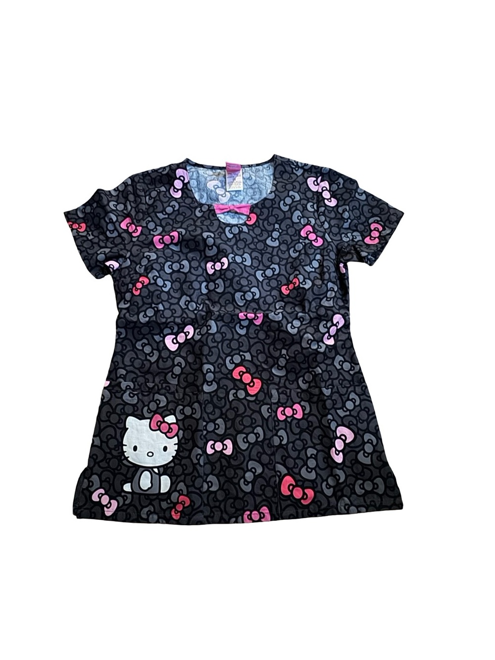 HELLO KITTY SCRUB TOP BRAND BLACK and PINK PRINT SIZE XS
